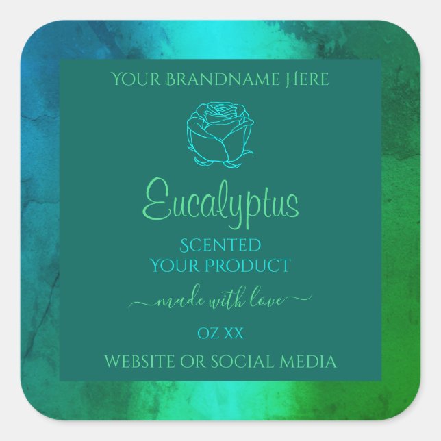 Shimmery Teal Green Pattern Product Labels Floral (Front)