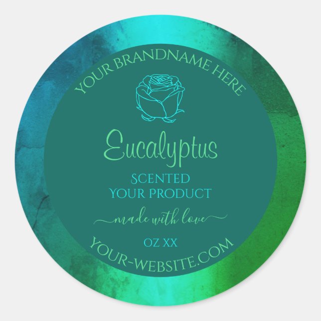 Shimmery Teal Green Pattern Product Labels Floral (Front)
