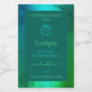 Shimmery Teal Green Pattern Product Labels Floral