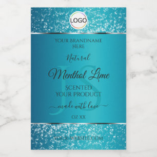 Shimmery Teal Logo Initials Glitter Product Labels