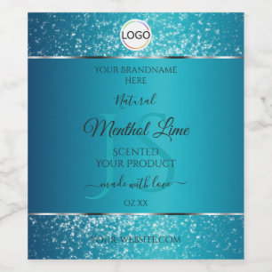 Shimmery Teal Logo Initials Glitter Product Labels