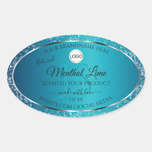 Shimmery Teal Logo Initials Glitter Product Labels