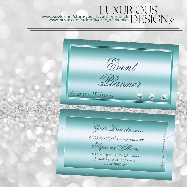 Shimmery Teal with Diamonds Professional Modern Business Card (Creator Uploaded)