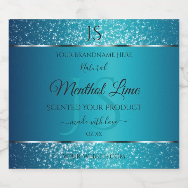 Shimmery Teal with Glitter Initials Product Labels (Single Label)