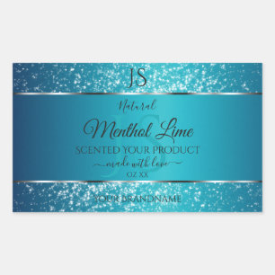 Shimmery Teal with Glitter Initials Product Labels