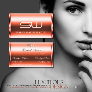 Shimmery Vermilion Red 3D Initials Opening Hours Business Card