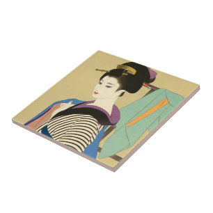 Shimura Tatsumi Two Subjects of Japanese Women Ceramic Tile