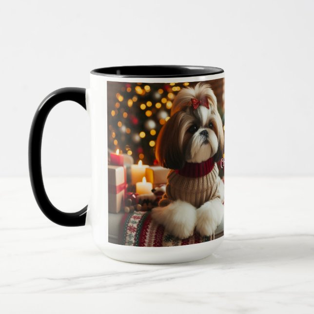 Shin Tzu Pair Christmas Day Coffee Mug Cup (Left)