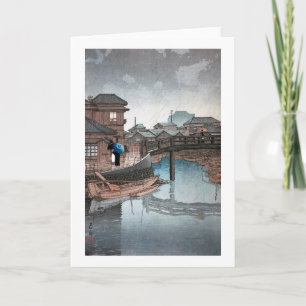 Shinagawa on Rainy Day, Hasui Kawase, Woodcut Card