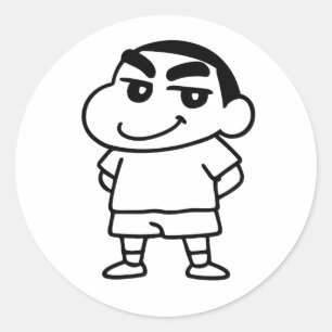 Shinchan Black and white Line art Classic Round Sticker