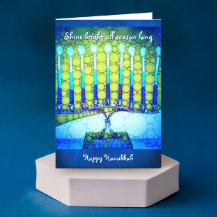“Shine” blue menorah photo custom name Hanukkah Holiday Card