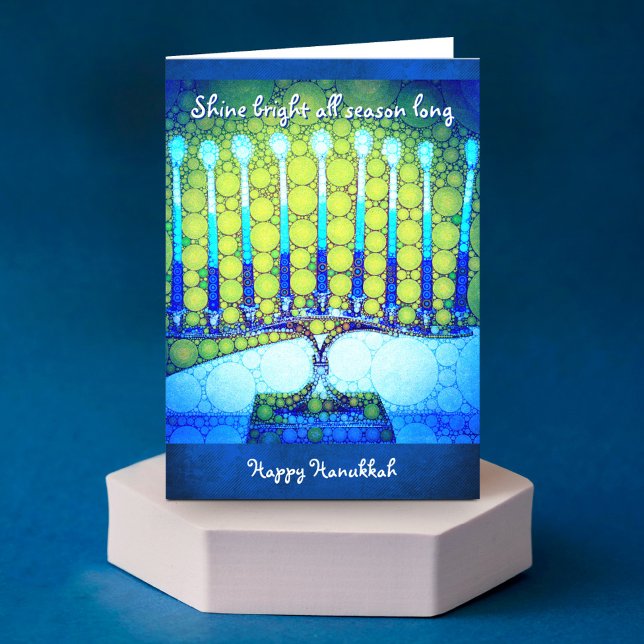 “Shine” blue menorah photo custom name Hanukkah Holiday Card (Creator Uploaded)