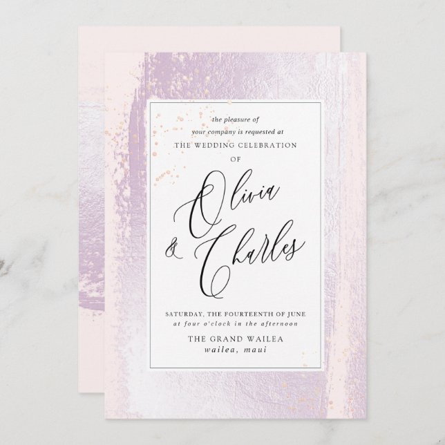 Shine, Blush Lilac Watercolor+Faux Metallic Invitation (Front/Back)