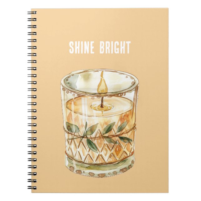 Shine Bright Candle Green Leaves Boho Notebook (Front)