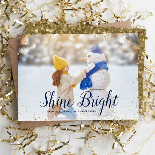Shine Bright   Glitz Faux Glitter Photo Overlay Holiday Card