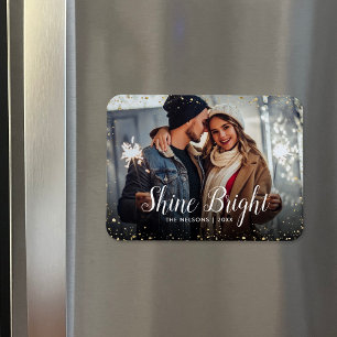 Shine Bright   Glitz Faux Glitter Photo Overlay Magnet
