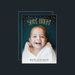 Shine Bright Hanukkah Photo Card<br><div class="desc">"Shine Bright" shimmers in a faux gold leaf effect,  with little gold triangle confetti for a fun,  bright accent. The back is printed with a lightly textured,  deep blue background.</div>