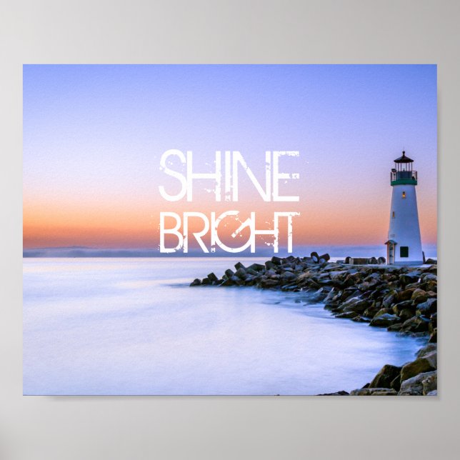 Shine Bright Lighthouse Pastel Sunset Rocky Beach Poster (Front)