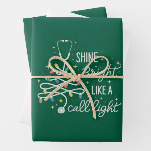 Shine Bright Like A Call Night Nurse Christmas Fun Wrapping Paper Sheet