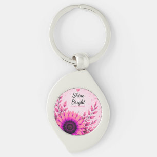 Shine Bright Pink Sunflower Inspirational Keychain