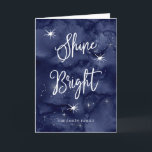Shine Bright | Stars at Hanukkah Holiday Card<br><div class="desc">These beautiful Hanukkah cards say "shine bright",  in trendy white handwritten script and text,  on a deep blue night sky background with many stars. Create your own personal message on the inside.</div>