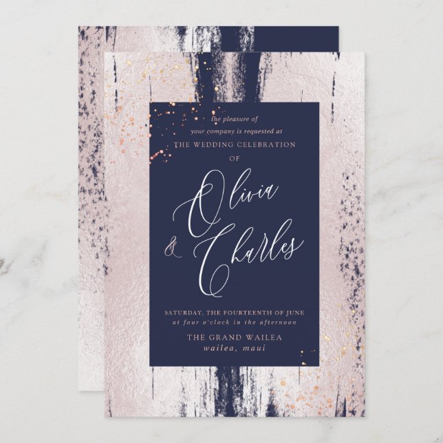 Shine, Faux Metallic Blush Pink Brush Stroke Invitation (Front/Back)