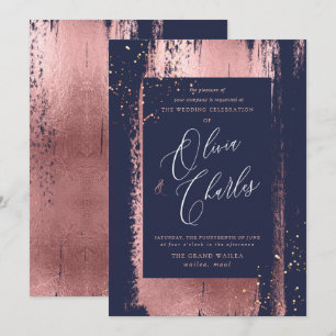 Shine, Faux Metallic Rose Gold Brush Stroke Invitation