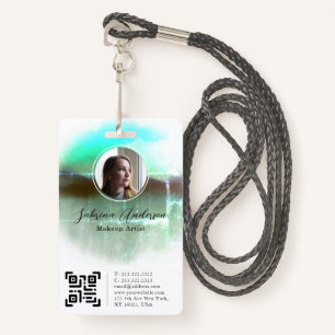 Shine Green Watercolor Abstract Script Photo Logo ID Badge