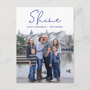 Shine Happy Hanukkah Blue Photo Holiday Postcard