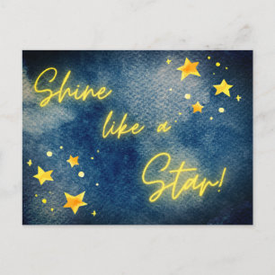 Shine Like Star Inspirational Quote Watercolor Blu Postcard