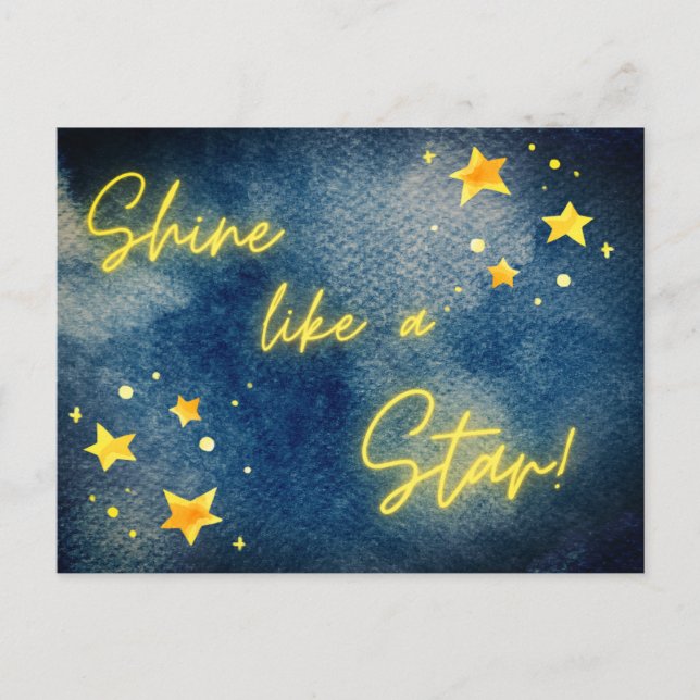 Shine Like Star Inspirational Quote Watercolor Blu Postcard (Front)
