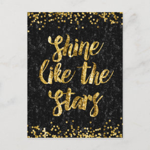 Shine Like the Stars Black and Gold Glitter Glam Postcard