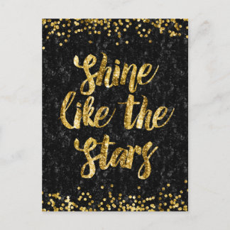 Shine Like the Stars Black and Gold Glitter Glam Postcard