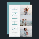 Shine On | Modern 3 Photo Collage Hanukkah Holiday Card<br><div class="desc">A chic and elegant Hanukkah card design featuring three photos aligned at the right in a vertical layout. "Shine" appears alongside your photo in understated,  modern type. Personalise with your family name and custom Hanukkah greeting beneath for the perfect finishing touch to these cool minimalist 2021 photo cards.</div>