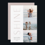 Shine On | Modern 3 Photo Collage Hanukkah Holiday Card<br><div class="desc">A chic and elegant Hanukkah card design featuring three photos aligned at the right in a vertical layout. "Shine" appears alongside your photo in understated,  modern type. Personalise with your family name and custom Hanukkah greeting beneath for the perfect finishing touch to these cool minimalist 2021 photo cards.</div>