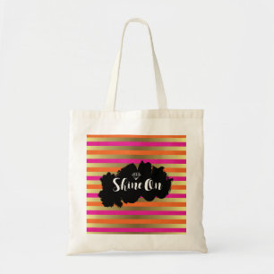 Shine On Pink, Pink & Faux Gold Metallic Stripe Tote Bag