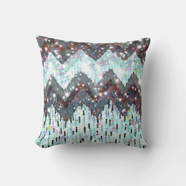 SHINE ON, WINTER LOVE Chevron Black White Stars Cushion (Front)