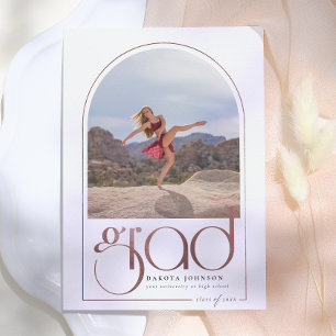Shine Rose Gold Arch Typography 2 Photo Graduation Invitation