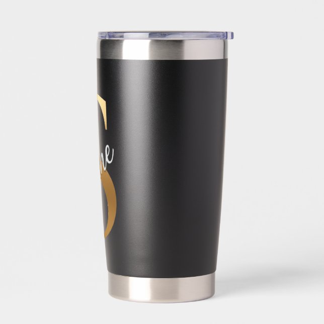 Shine S, Black Insulated Tumbler, Gold Monogram Tumbler (Left)
