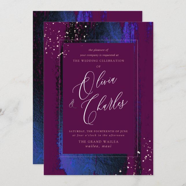 Shine, Winter Blue Brush Strokes+Cassis Invitation (Front/Back)
