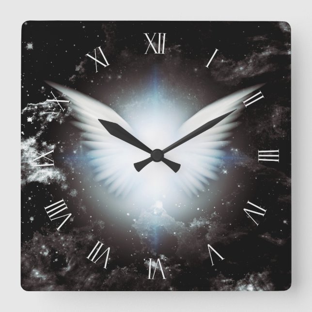 Shining angel wings square wall clock (Front)