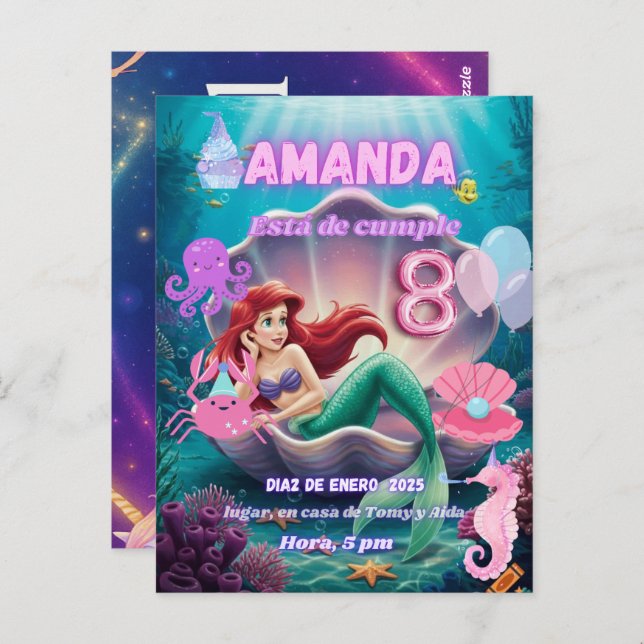 Shining Ariel Mermaid Invitation Postcard (Front/Back)