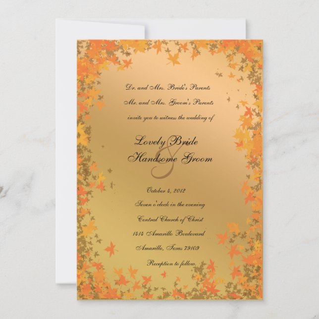 Shining Autumn Gold Tangerine Wedding Invitation (Front)