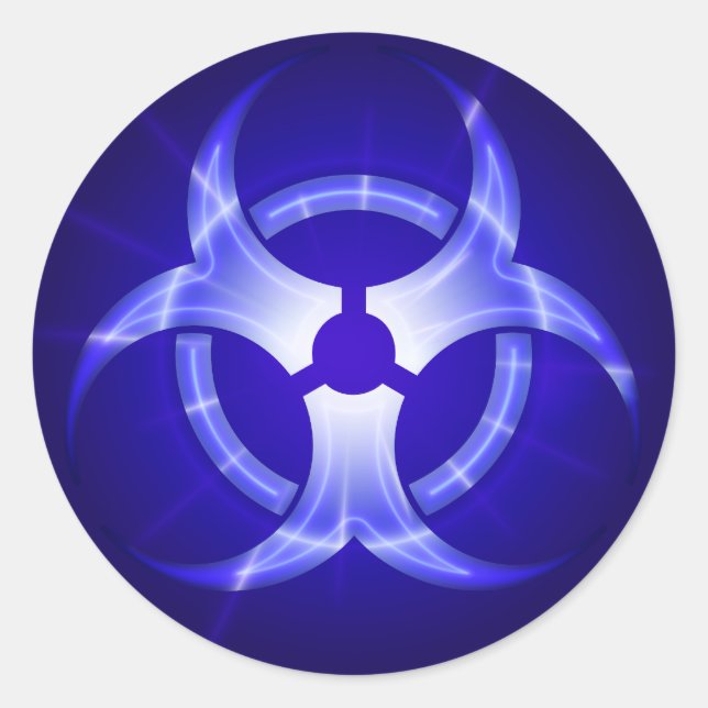 Shining Blue Biohazard Symbol Sticker (Front)