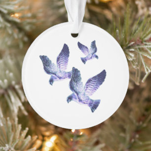 Shining Blue Christmas Doves Personalised Photo Ornament