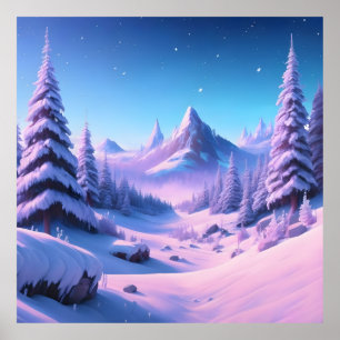 shining blue winter background with frozen scene poster