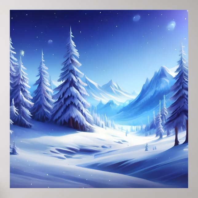 shining blue winter background with frozen scenery poster (Front)