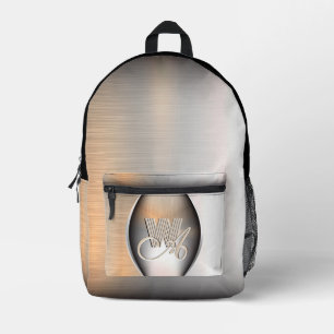 Shining brushed steel monogram  printed backpack