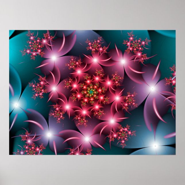 Shining Flowers Spiral Fractal Art Poster (Front)