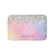 Shining Glitter Silver Drips Rainbow Add Your Name
